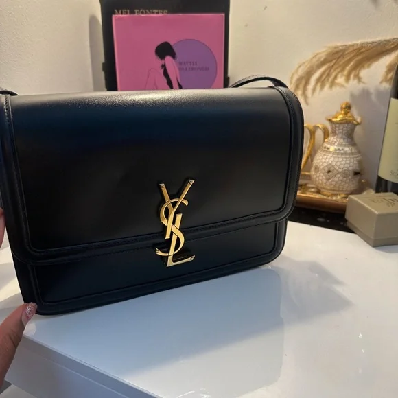 Yves Saint Laurent Black Crossbody Bag with Gold Logo - Picture 8 of 9